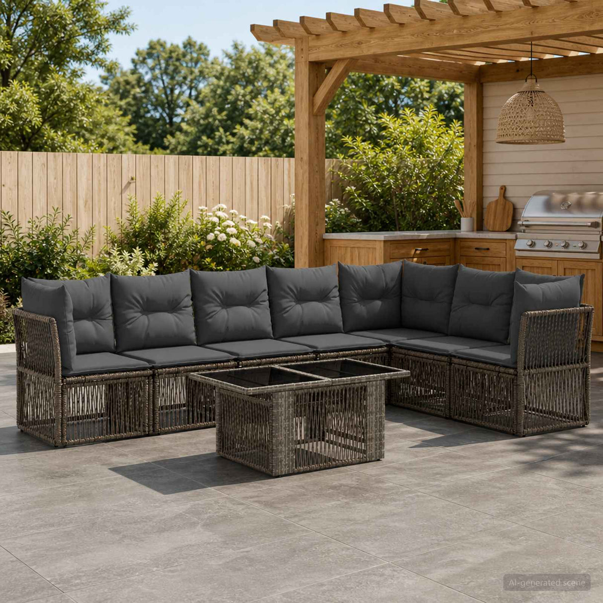 vidaXL Tuinbank Set 8 st Zwart poly rattan