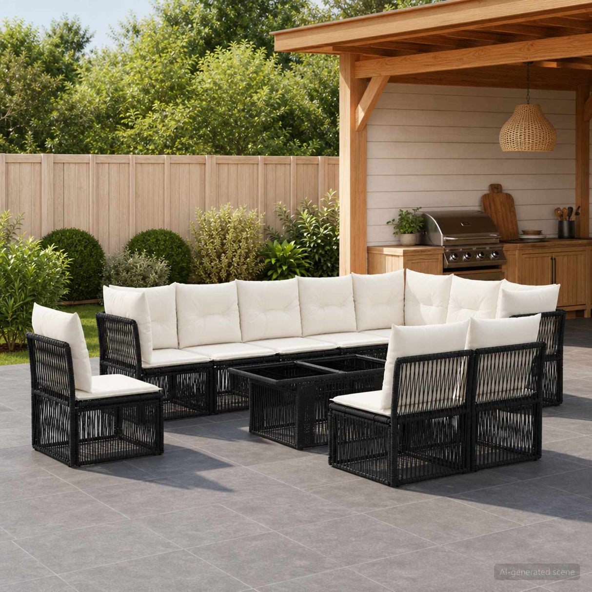 vidaXL Tuinbank Set 11 st Zwart poly rattan