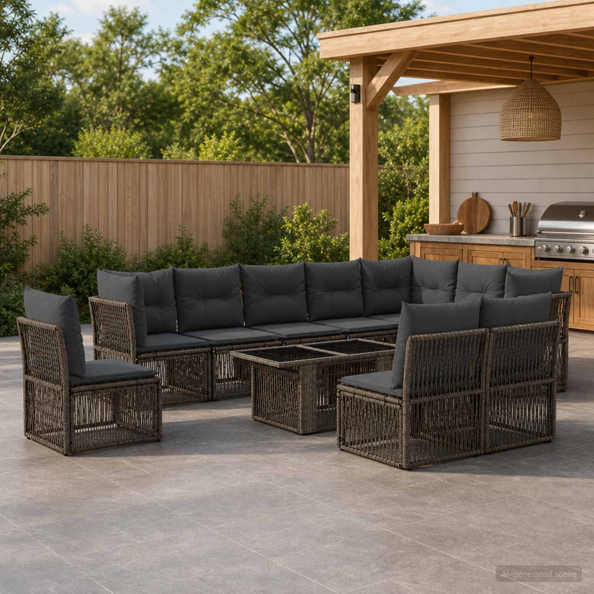 vidaXL Tuinbank Set 11 st Zwart poly rattan