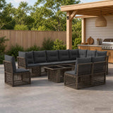vidaXL Tuinbank Set 11 st Zwart poly rattan