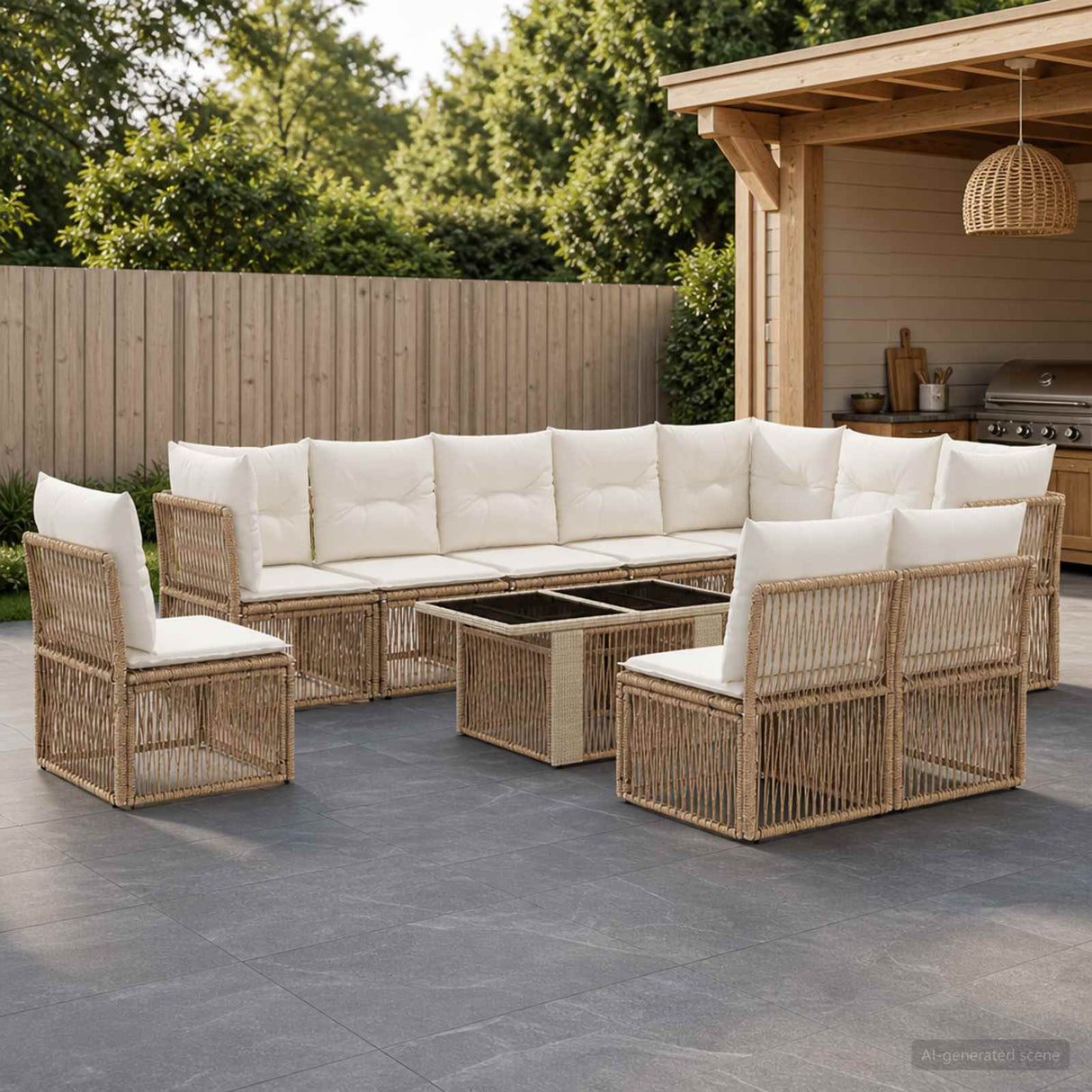 vidaXL Tuinbank Set 11 st Zwart poly rattan