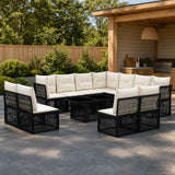 vidaXL Tuinbank Set 12 st Zwart poly rattan