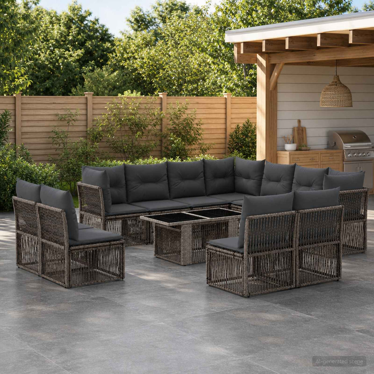 vidaXL Tuinbank Set 12 st Zwart poly rattan
