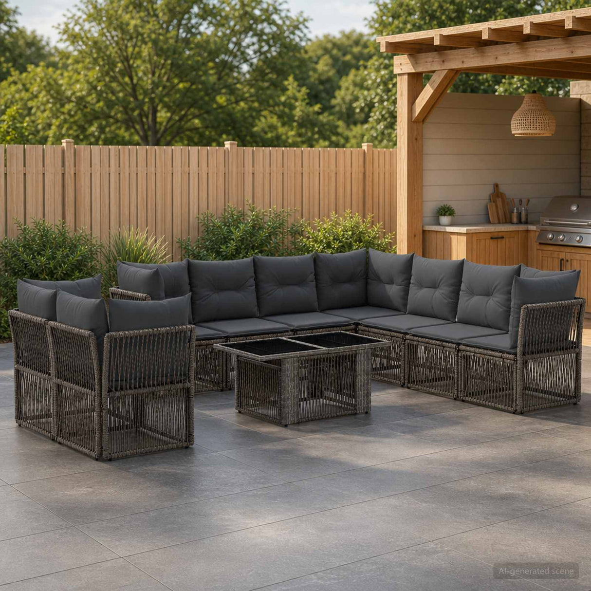 vidaXL Tuinbank Set 10 st Zwart poly rattan