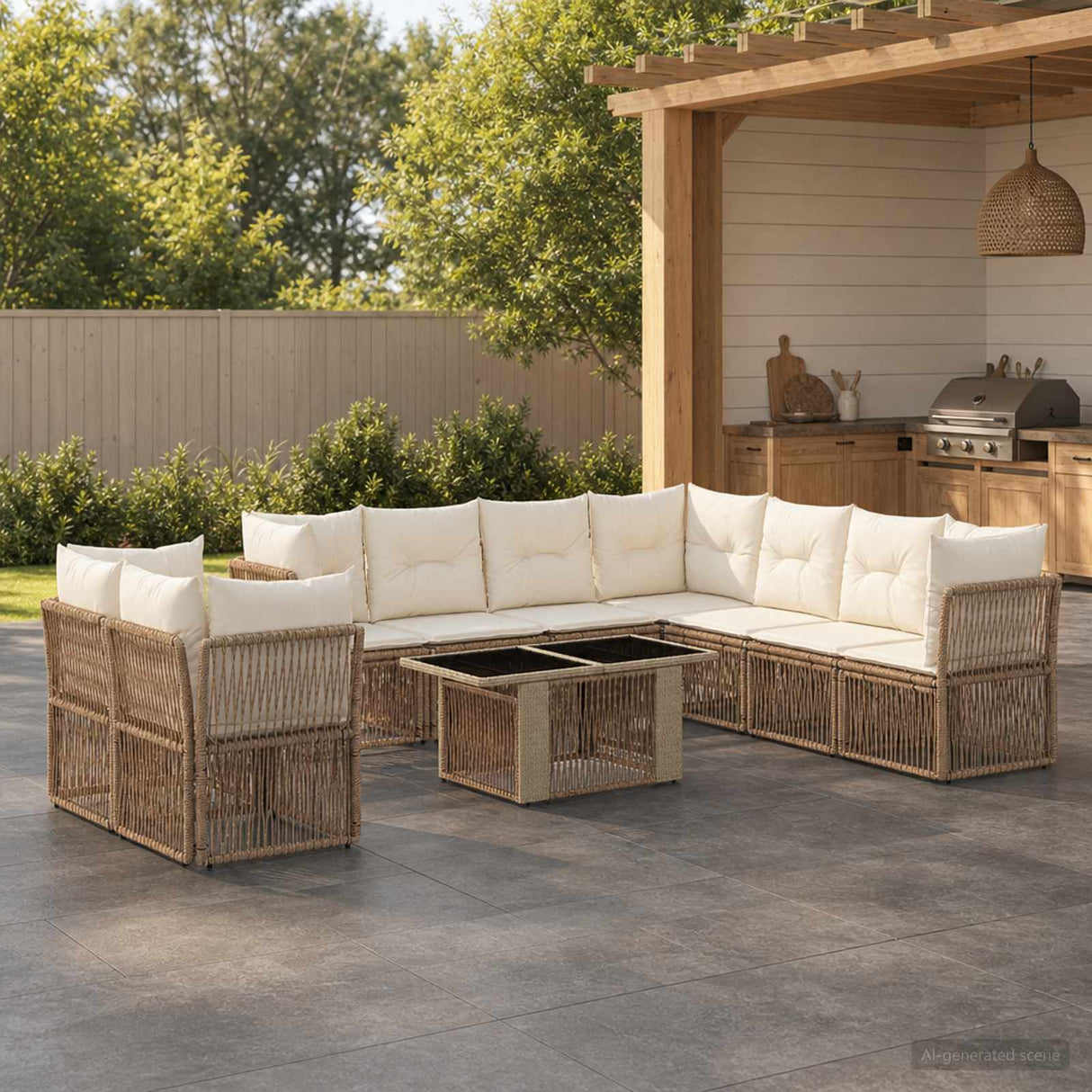 vidaXL Tuinbank Set 10 st Zwart poly rattan