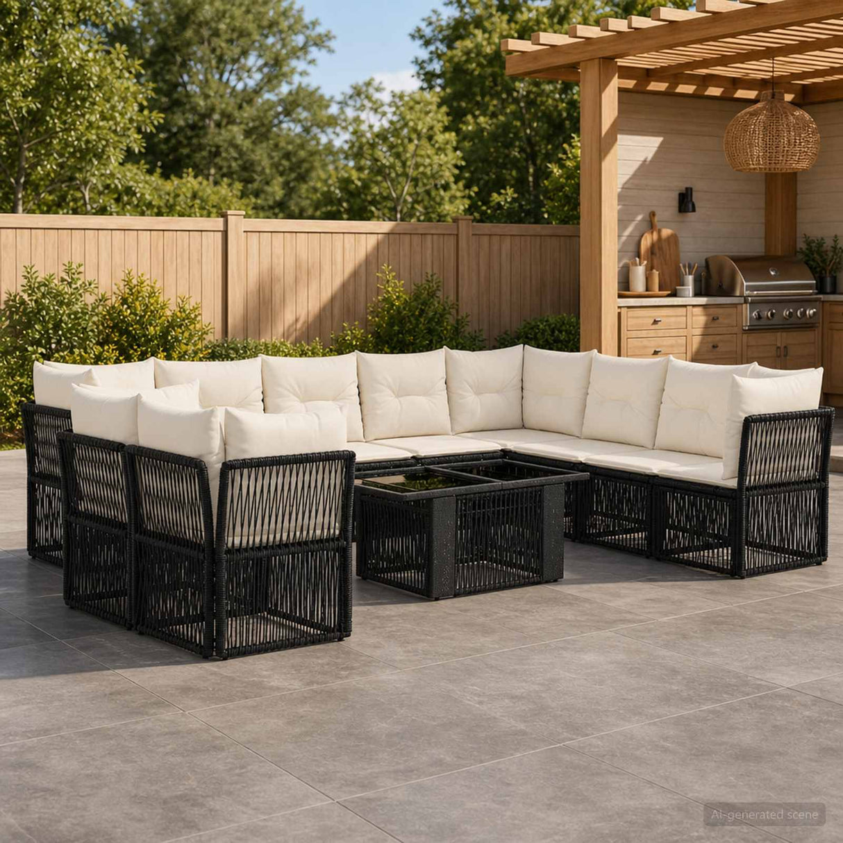 vidaXL Tuinbank Set 11 st Zwart poly rattan