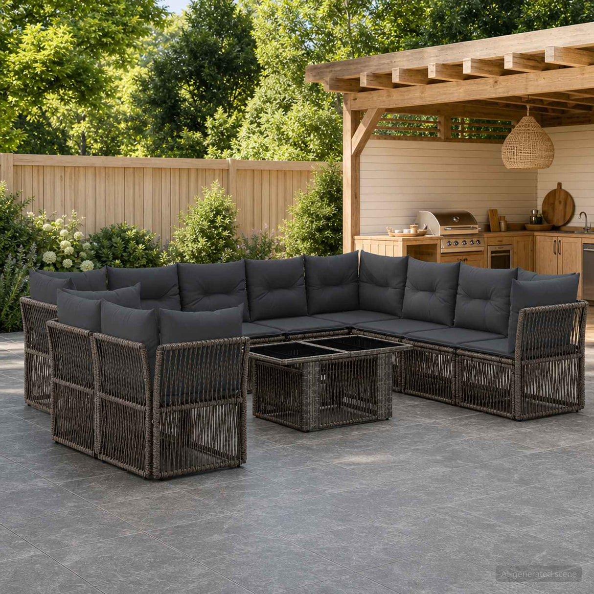 vidaXL Tuinbank Set 11 st Zwart poly rattan