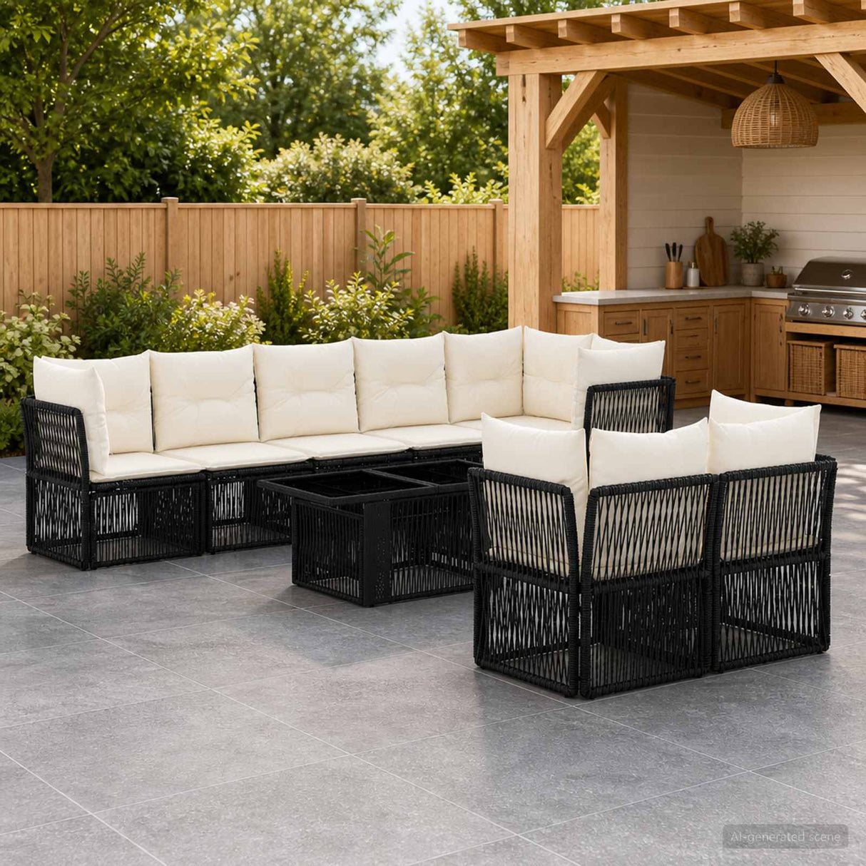 vidaXL Tuinbank Set 8 st Zwart poly rattan