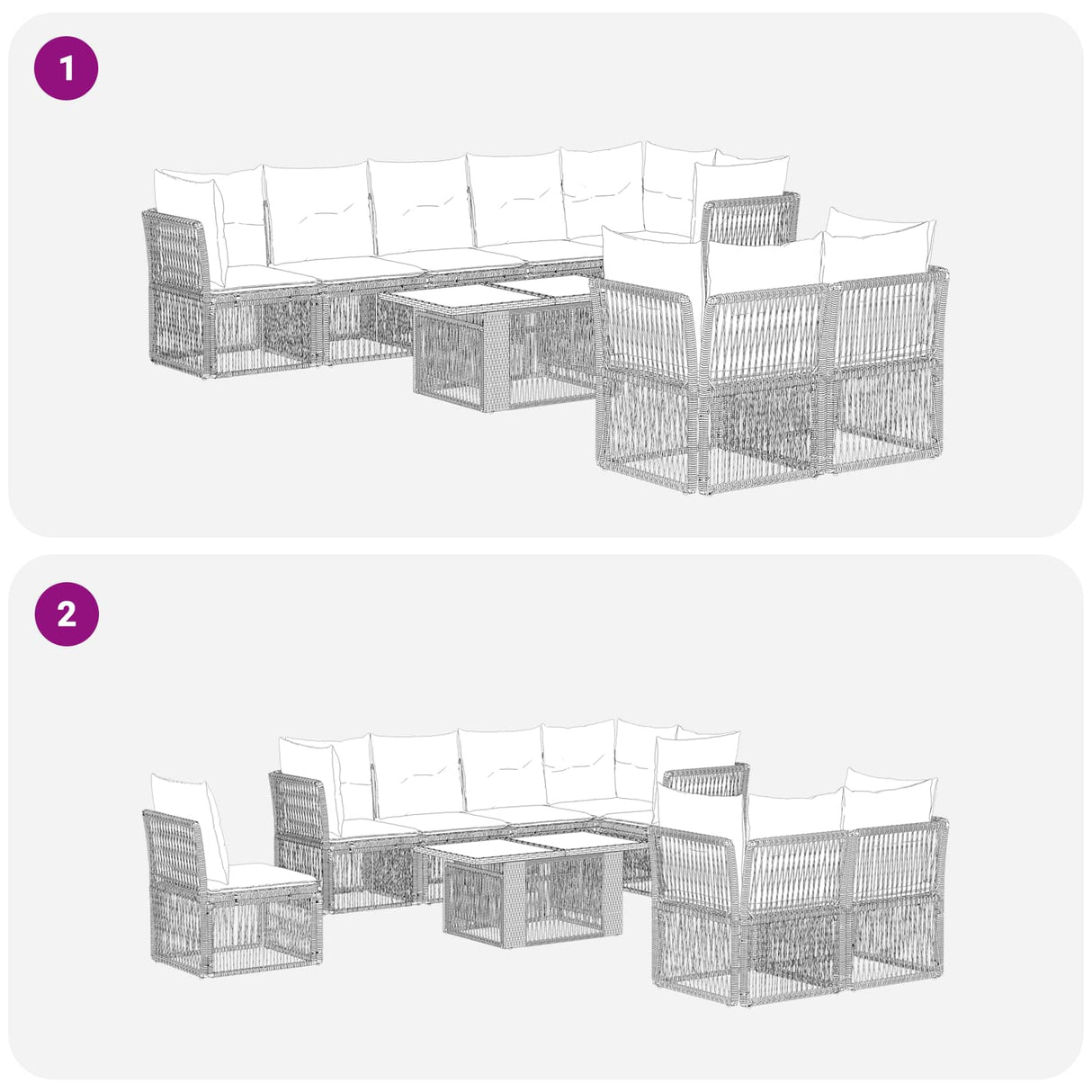 vidaXL Tuinbank Set 8 st Zwart poly rattan