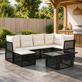 vidaXL Tuinbank Set 7 st Zwart poly rattan