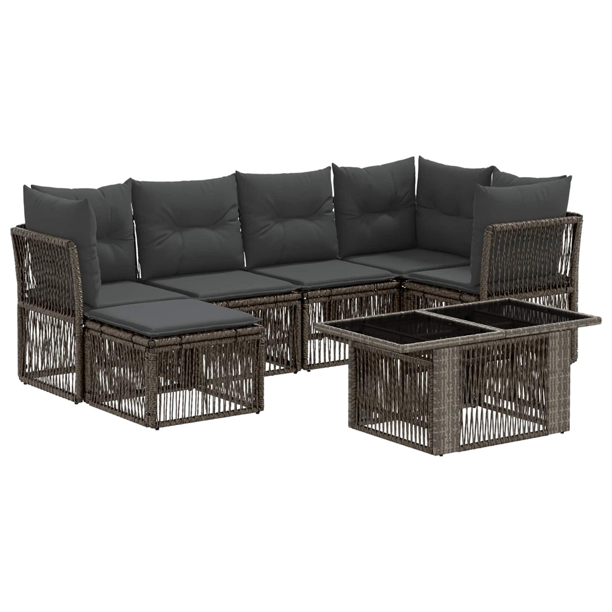 vidaXL Tuinbank Set 7 st Zwart poly rattan