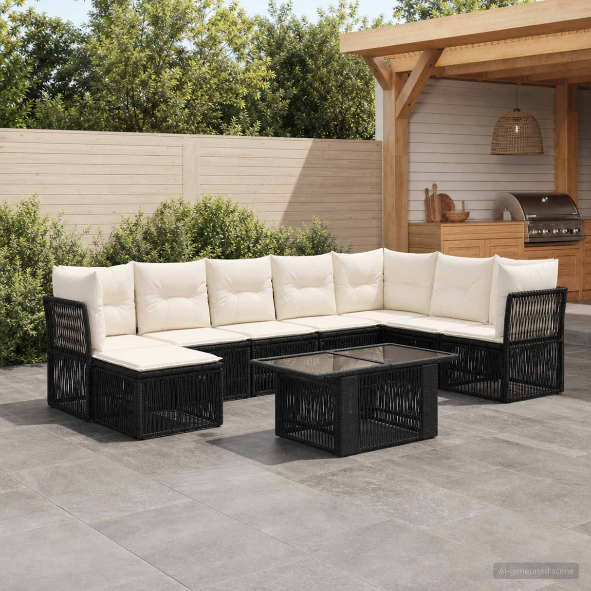 vidaXL Tuinbank Set 9 st Zwart poly rattan
