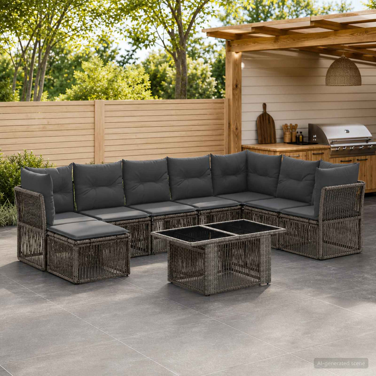 vidaXL Tuinbank Set 9 st Zwart poly rattan