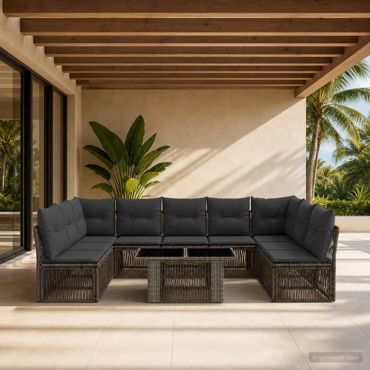 vidaXL Garden Sofa Set 10 pcs Black poly rattan