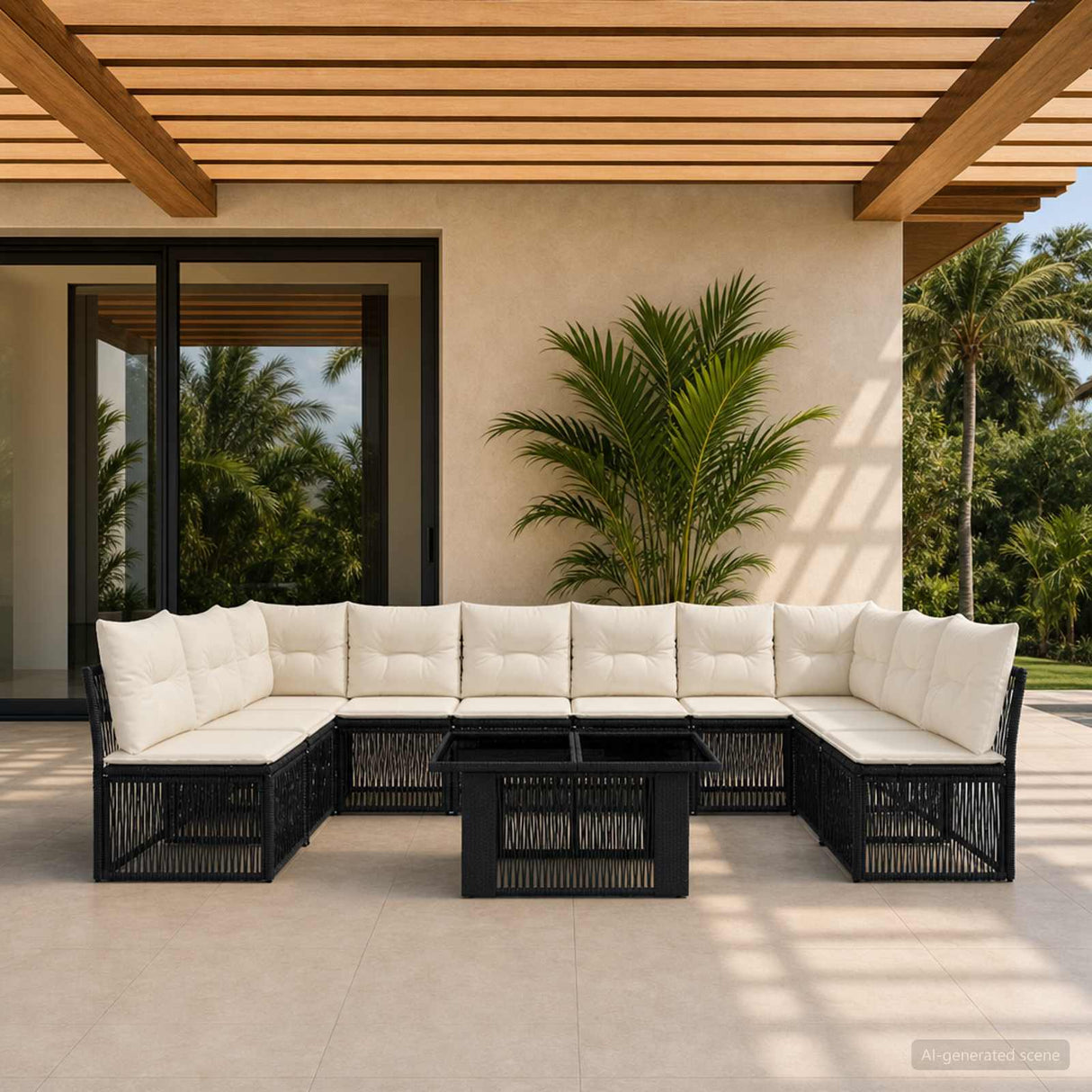 vidaXL Tuinbank Set 11 st Zwart poly rattan