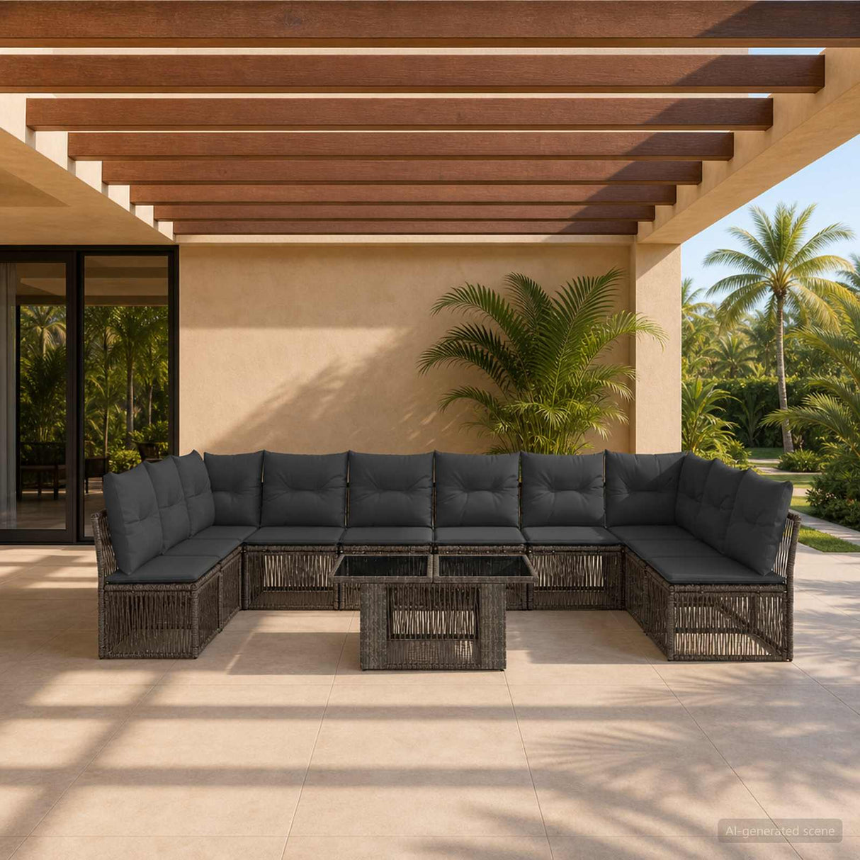 vidaXL Tuinbank Set 11 st Zwart poly rattan