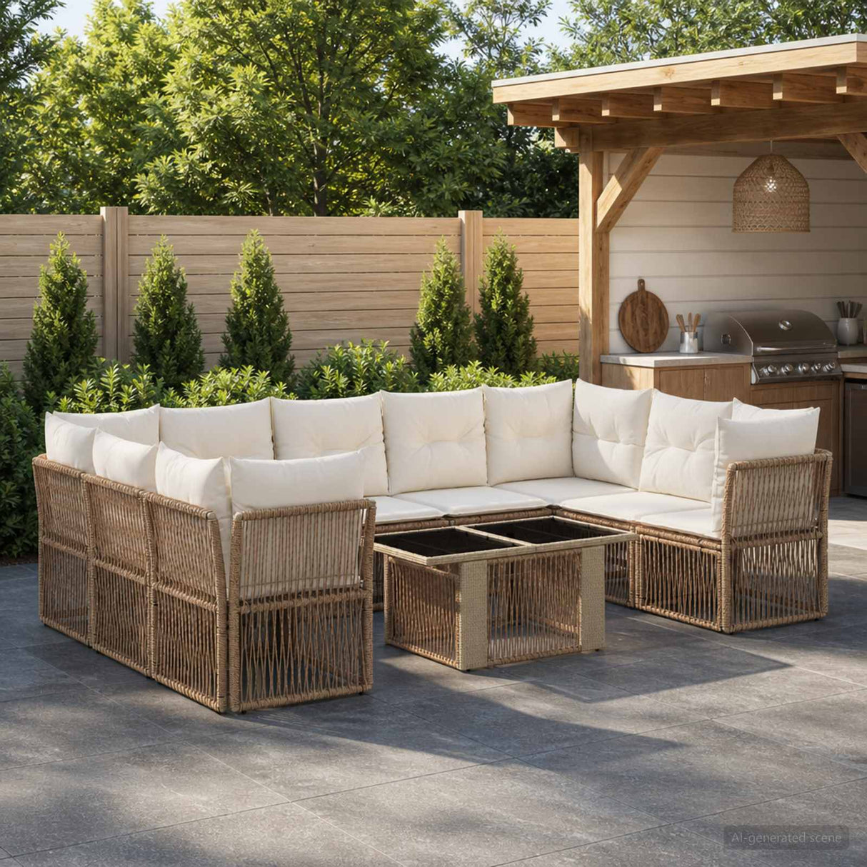 vidaXL Tuinbank Set 10 st Zwart poly rattan