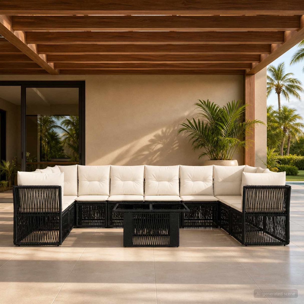 vidaXL Garden Lounge Set 11 pcs Black poly rattan