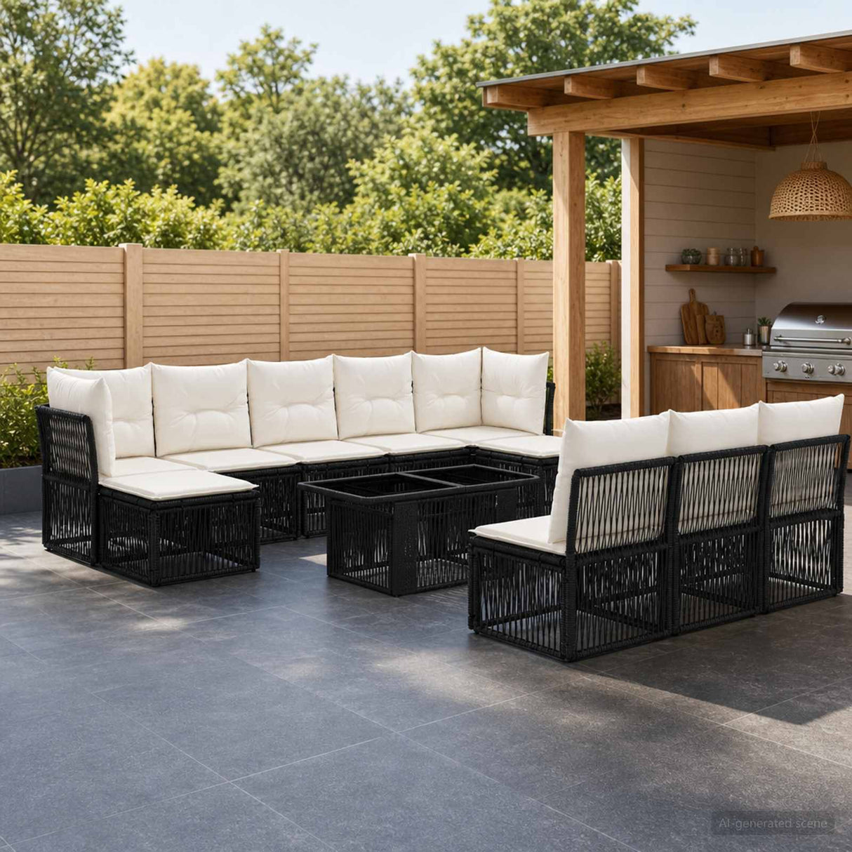 vidaXL Garden Sofa Set 11 pcs Black poly rattan