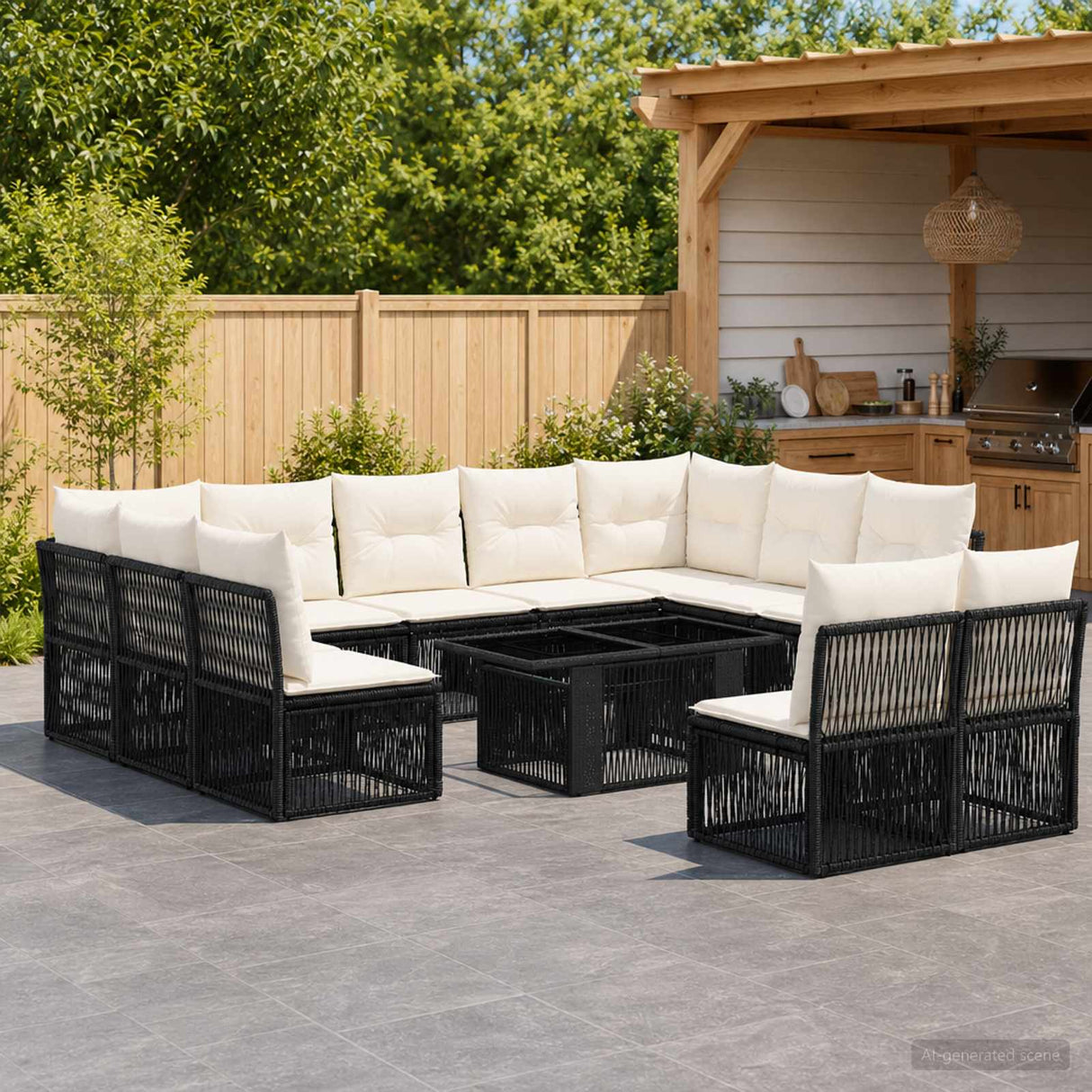 vidaXL Tuinbank Set 12 st Zwart poly rattan