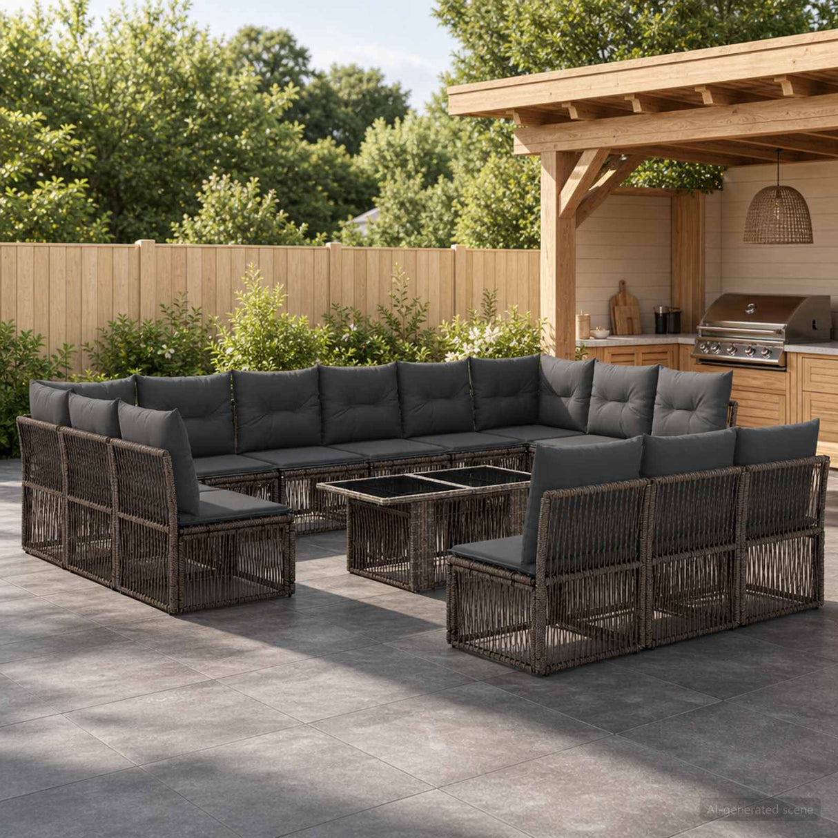 vidaXL Tuinbank Set 14 st Zwart poly rattan