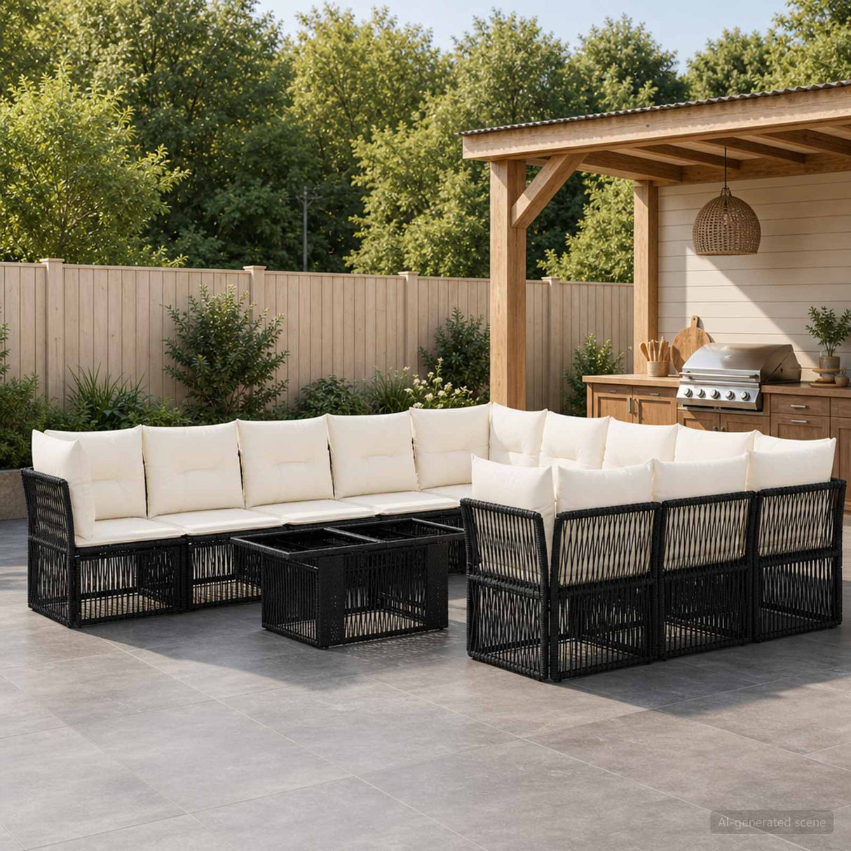 vidaXL Tuinbank Set 12 st Zwart poly rattan