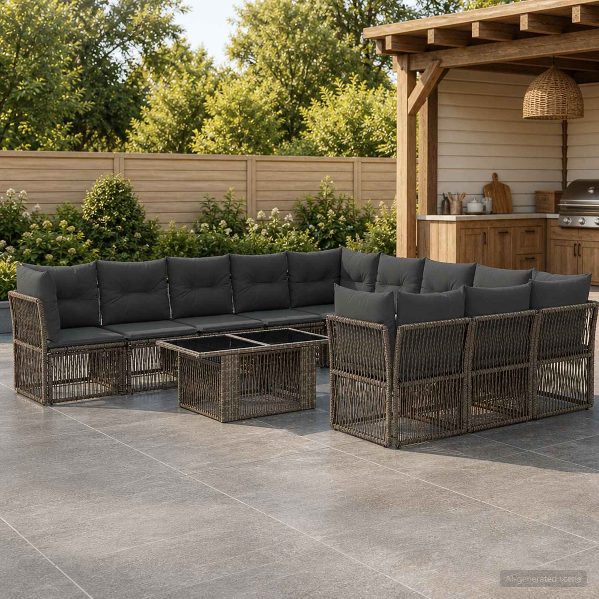 vidaXL Tuinbank Set 12 st Zwart poly rattan