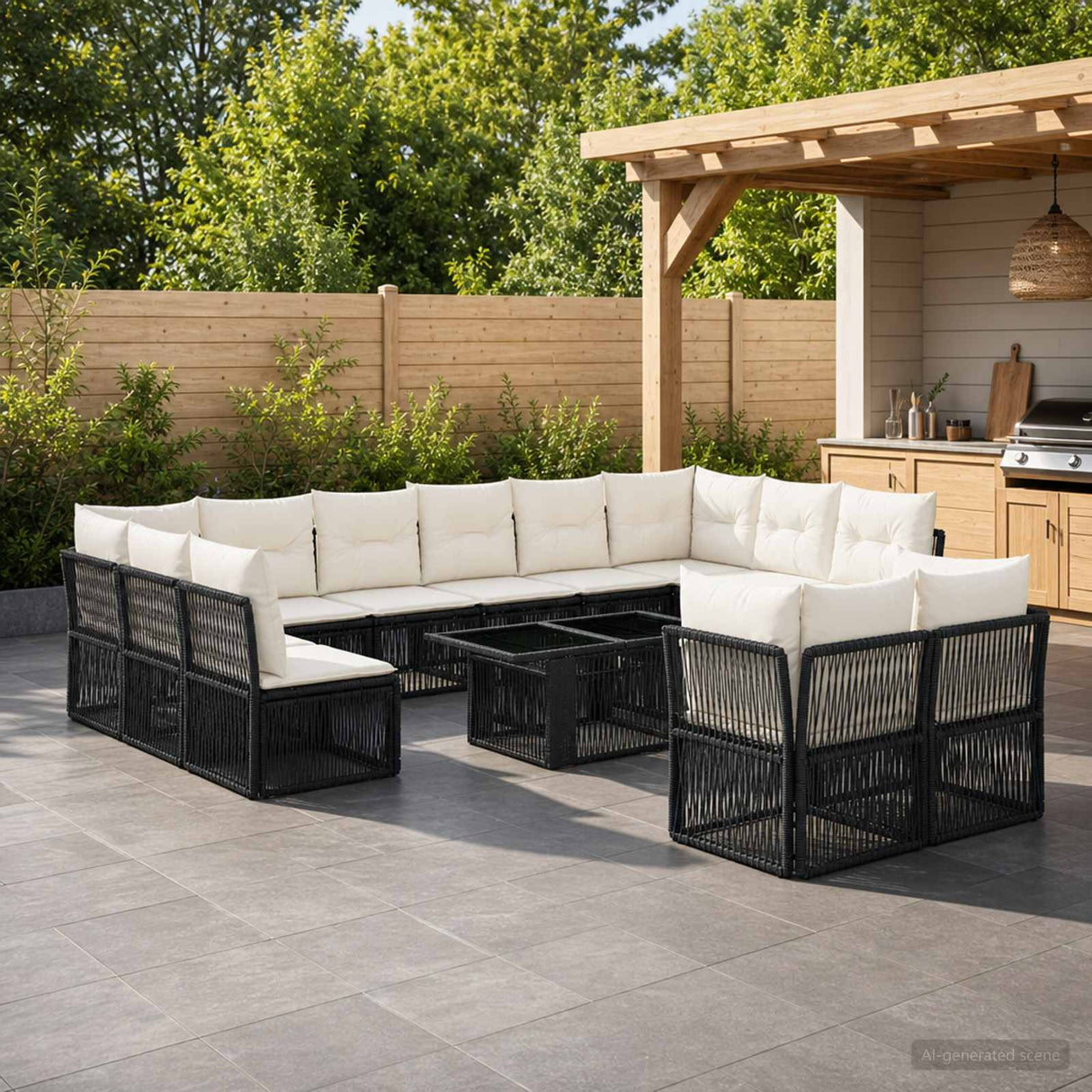 vidaXL Garden Lounge Set 13 pcs Black poly rattan