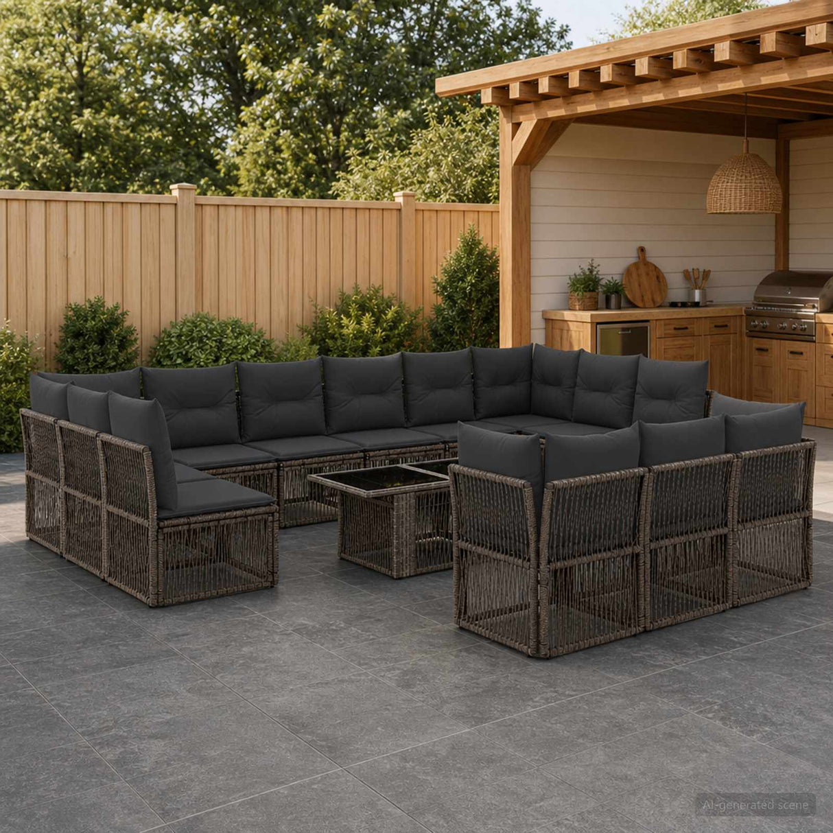 vidaXL Tuinbank Set 14 st Zwart poly rattan