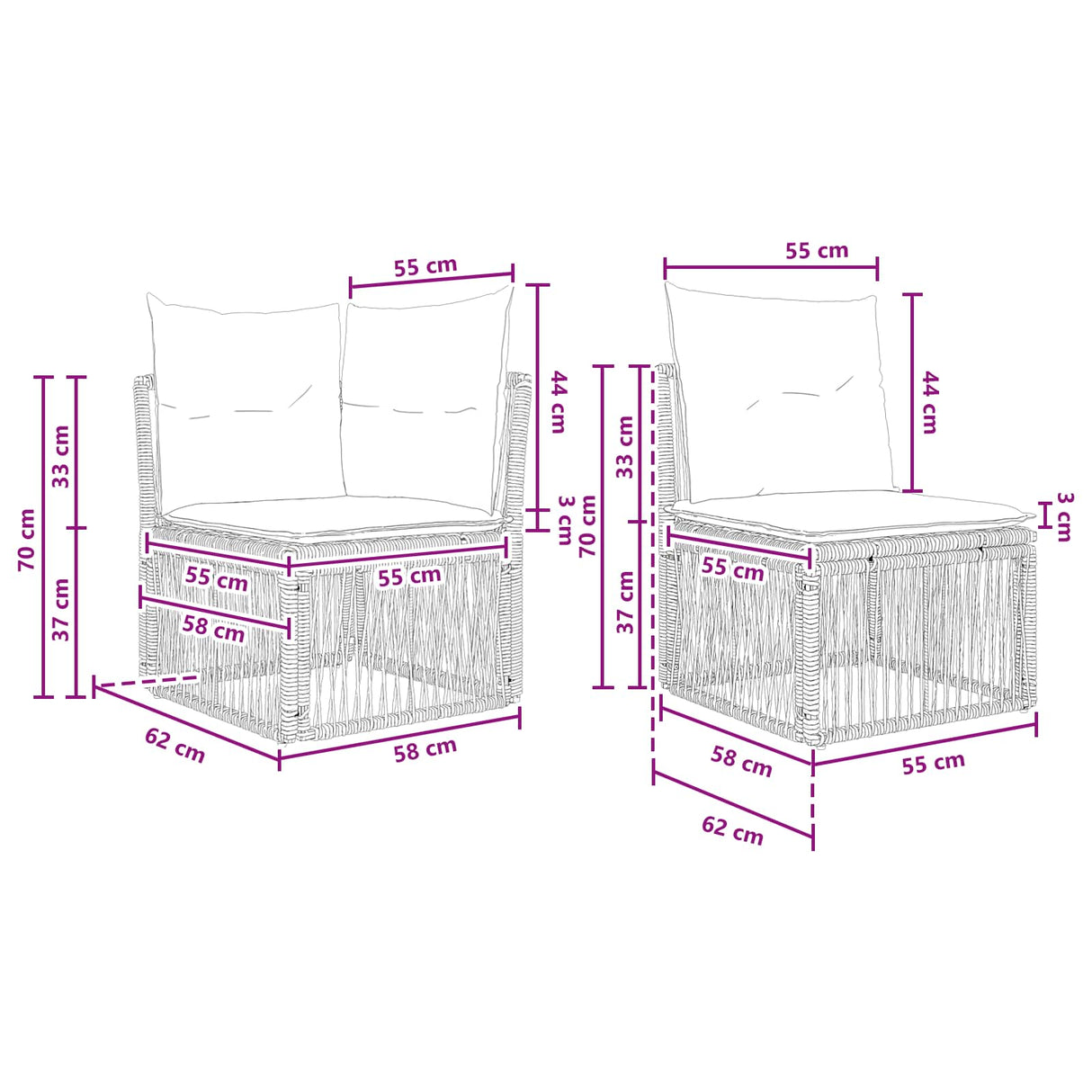 vidaXL Tuinbank Set 13 st Zwart poly rattan