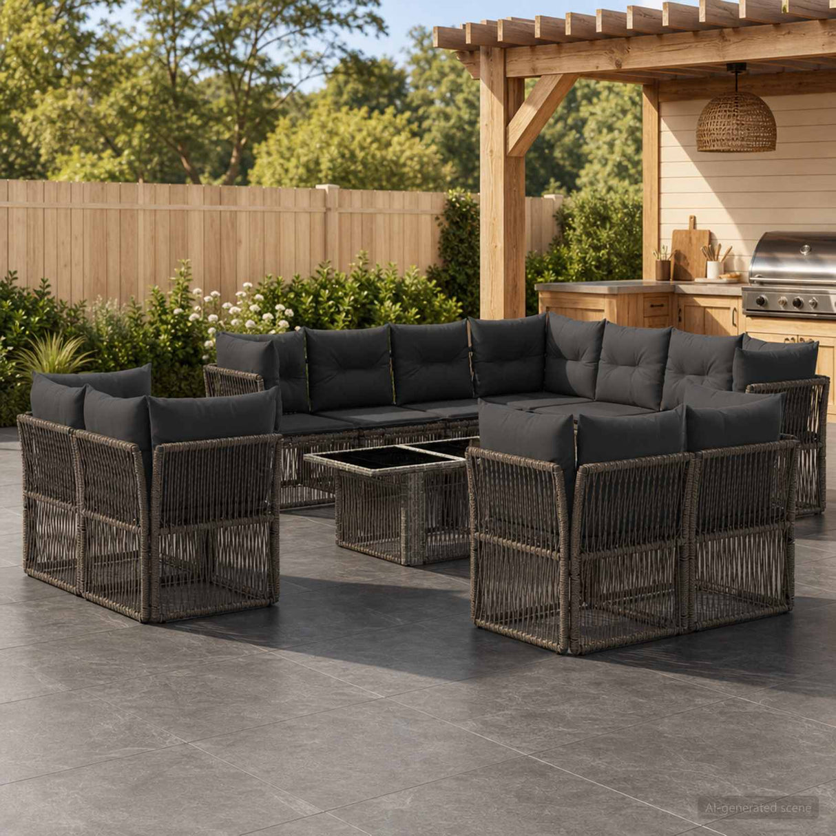 vidaXL Tuinbank Set 12 st Zwart poly rattan