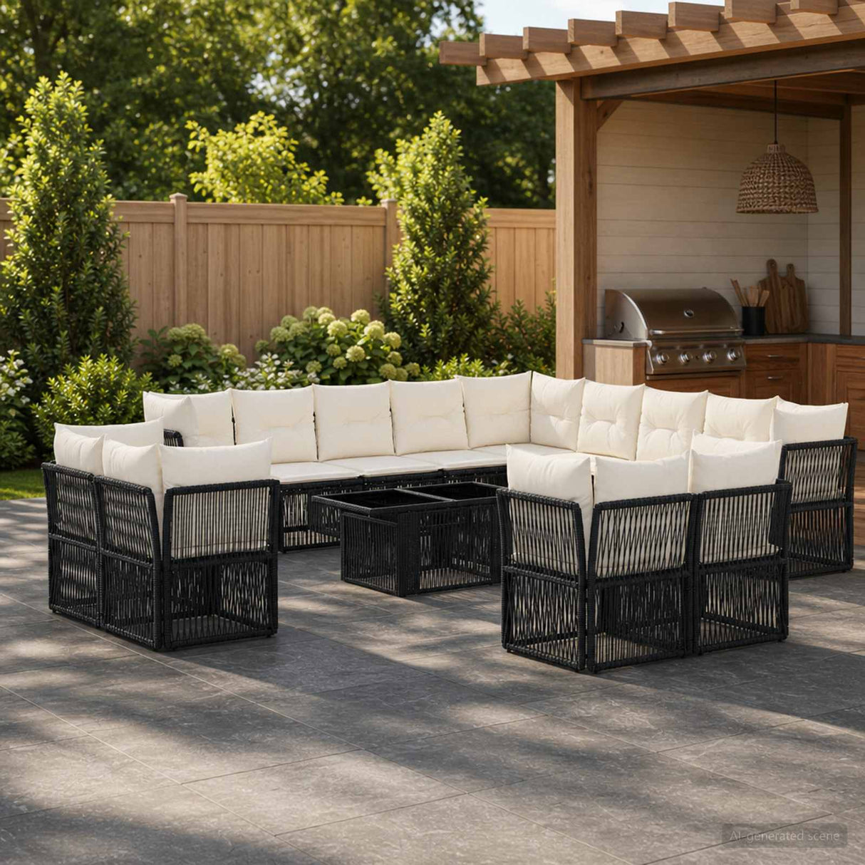 vidaXL Tuinbank Set 14 st Zwart poly rattan