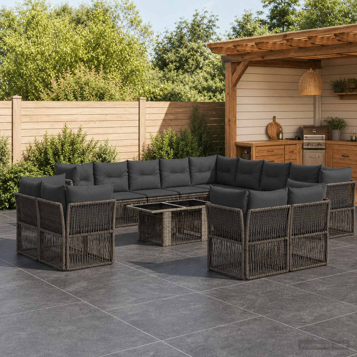 vidaXL Tuinbank Set 14 st Zwart poly rattan