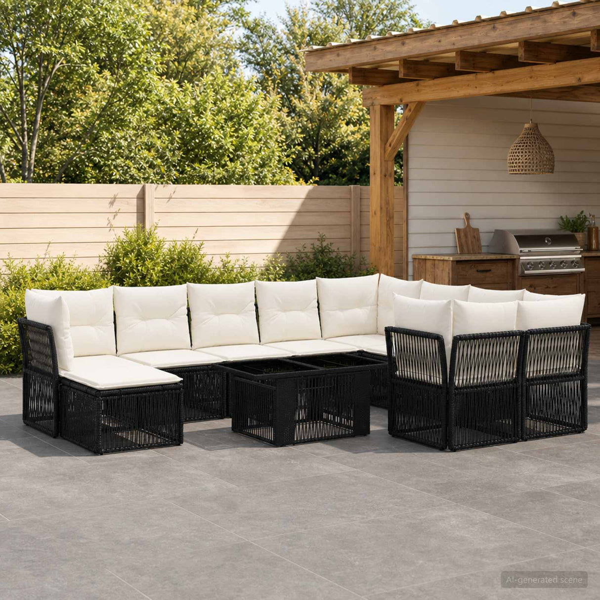 vidaXL Garden Dining Set 11 Pieces Black Poly Rattan