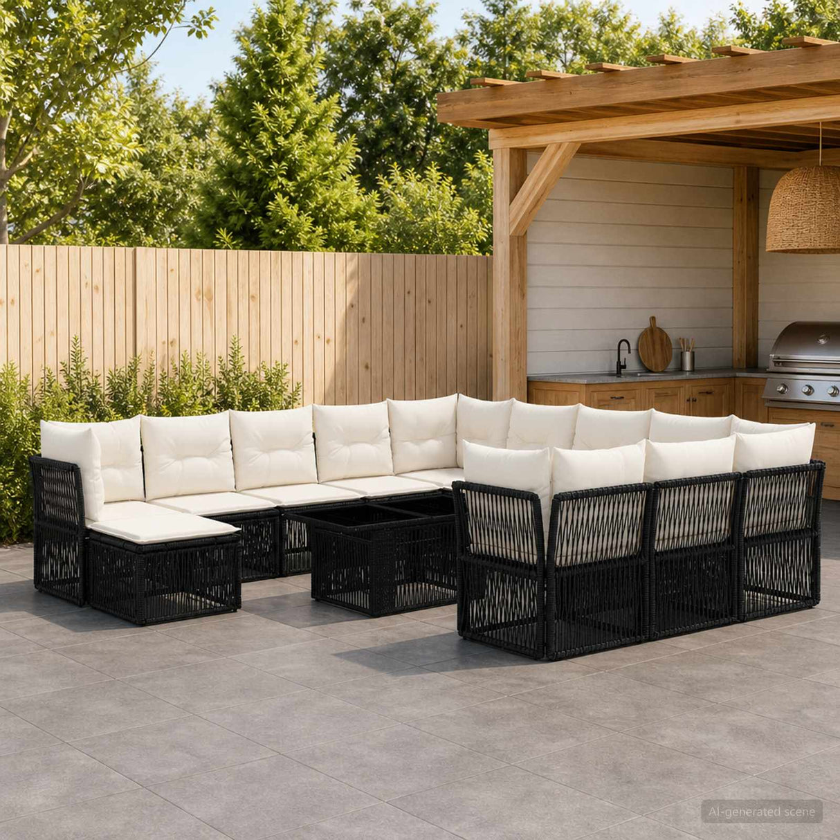 vidaXL Tuinbank Set 13 st Zwart poly rattan