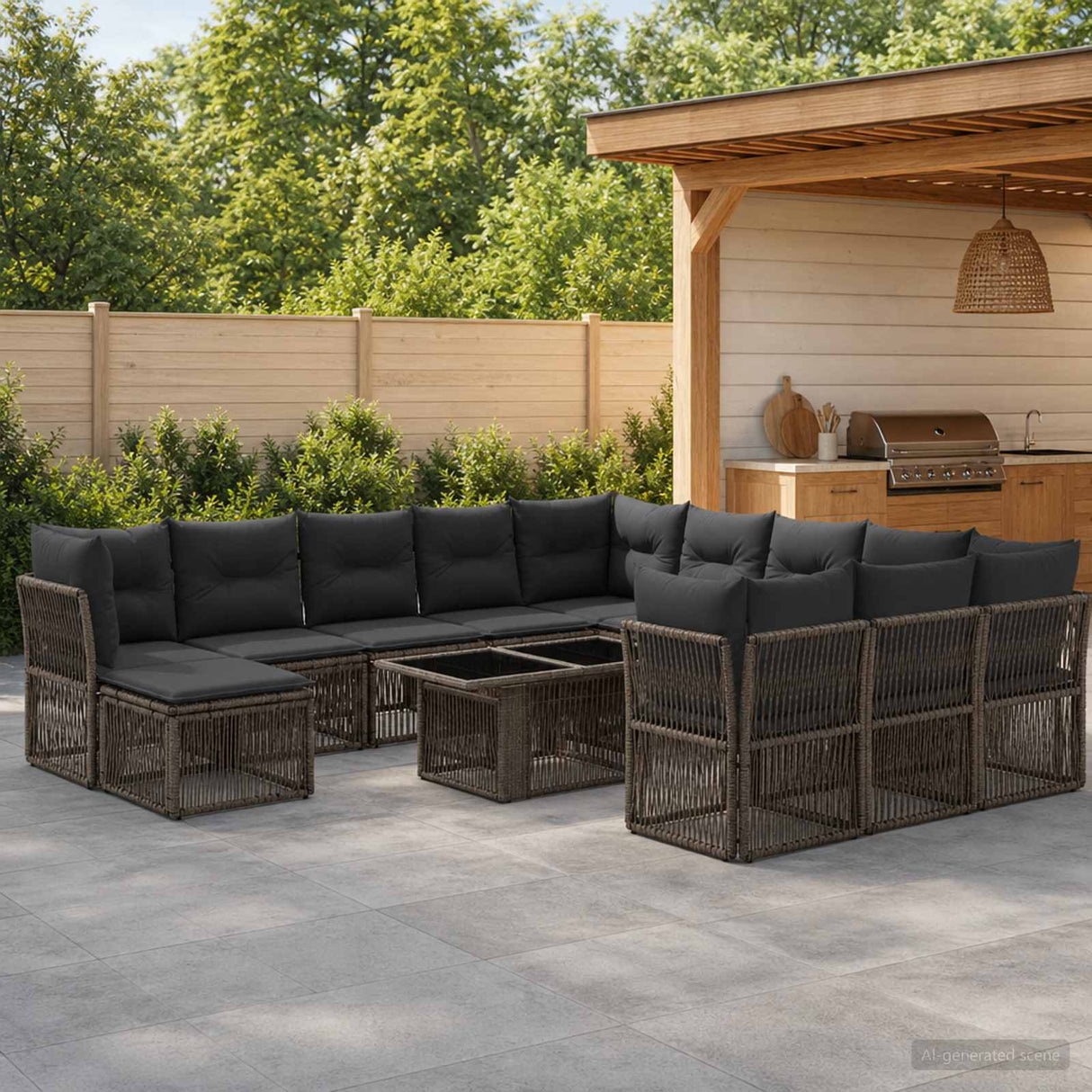 vidaXL Tuinbank Set 13 st Zwart poly rattan