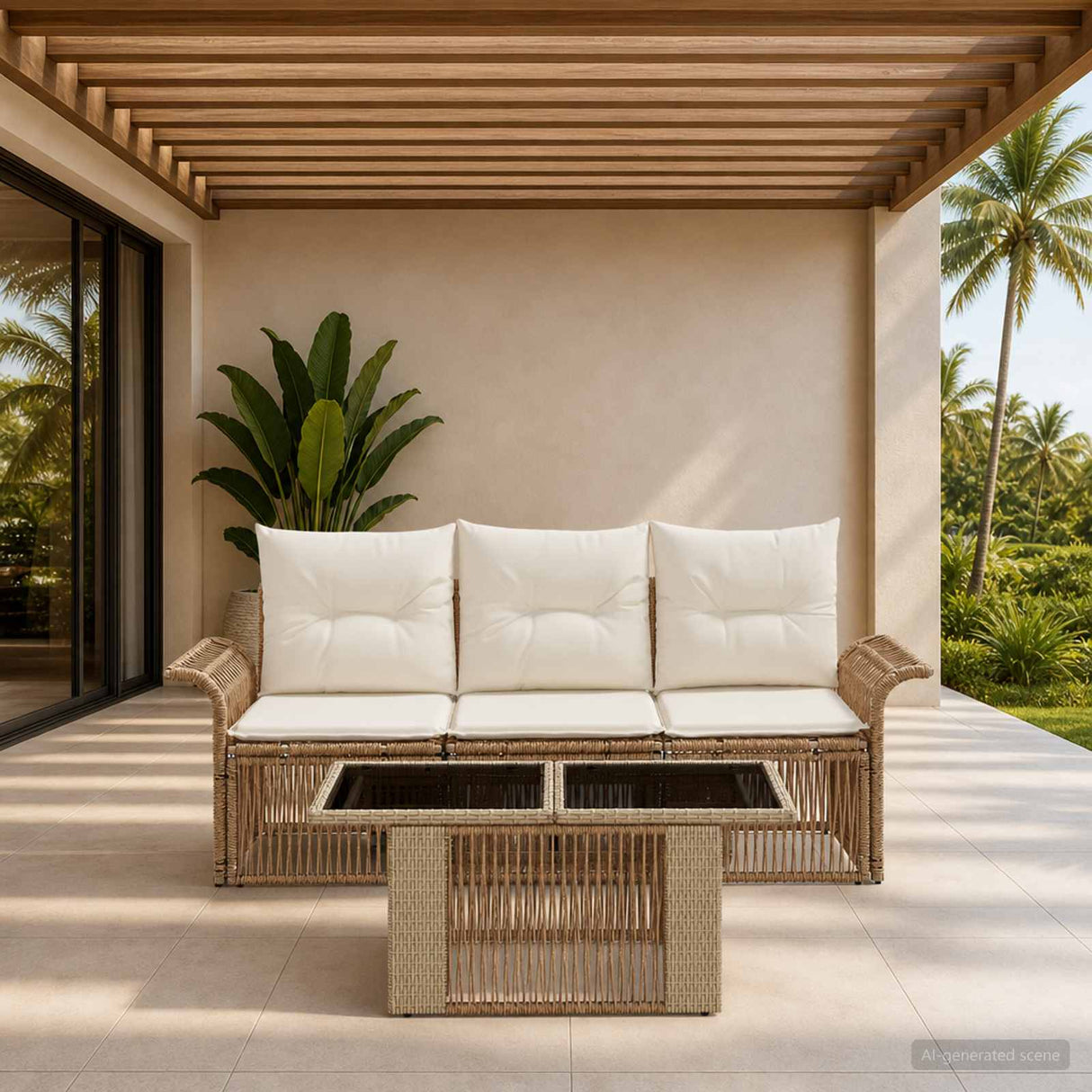 vidaXL Garden Bench Set 4 pcs Black and Cream White poly rattan