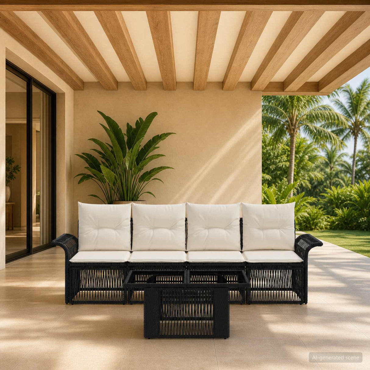 vidaXL Garden Sofa Set 5 pcs Black and Cream White poly rattan