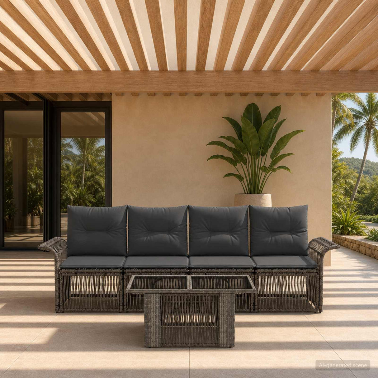 vidaXL Garden Sofa Set 5 pcs Black and Cream White poly rattan