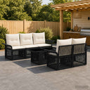 vidaXL Tuinbank Set 6 st Zwart en Crème Wit poly rattan