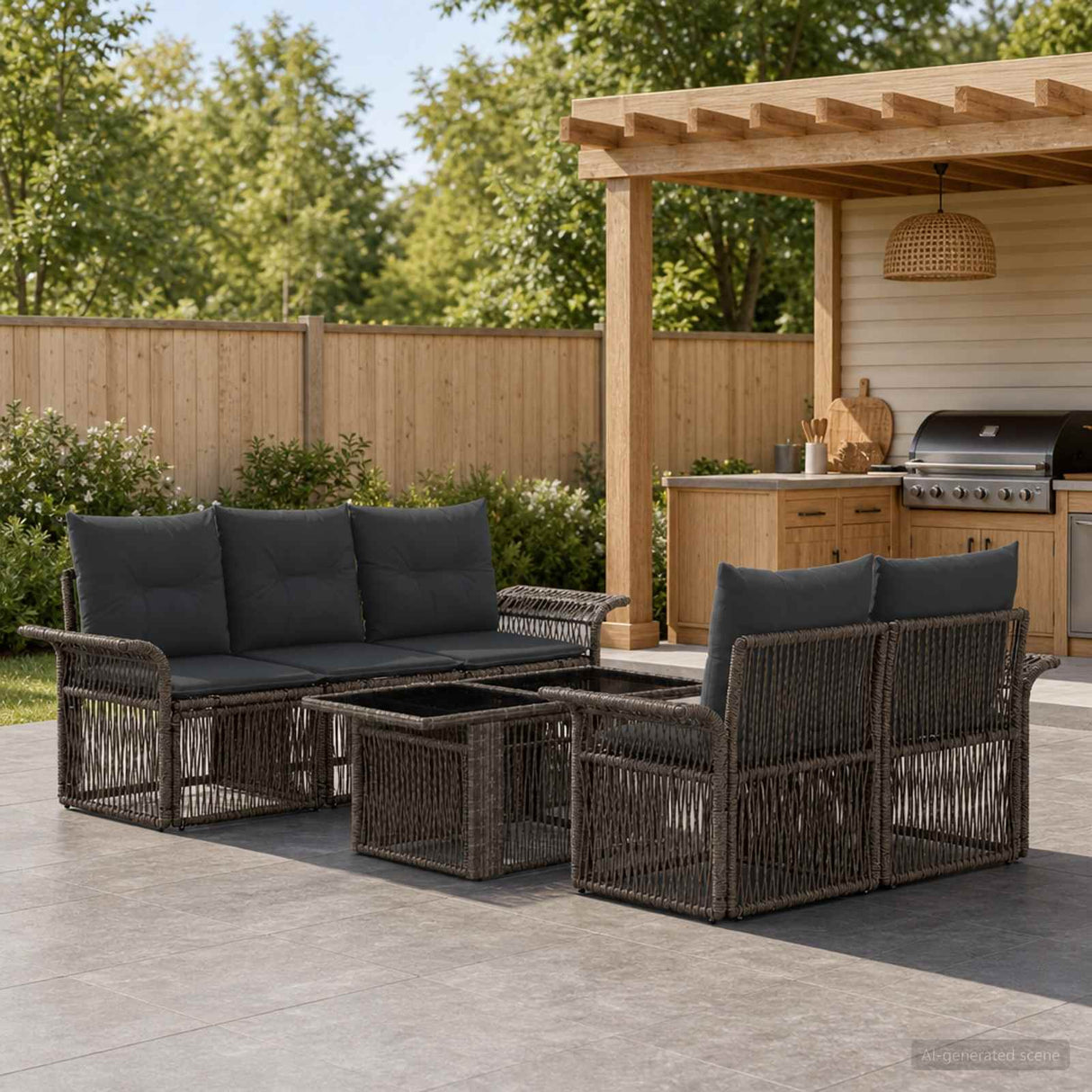 vidaXL Tuinbank Set 6 st Zwart en Crème Wit poly rattan