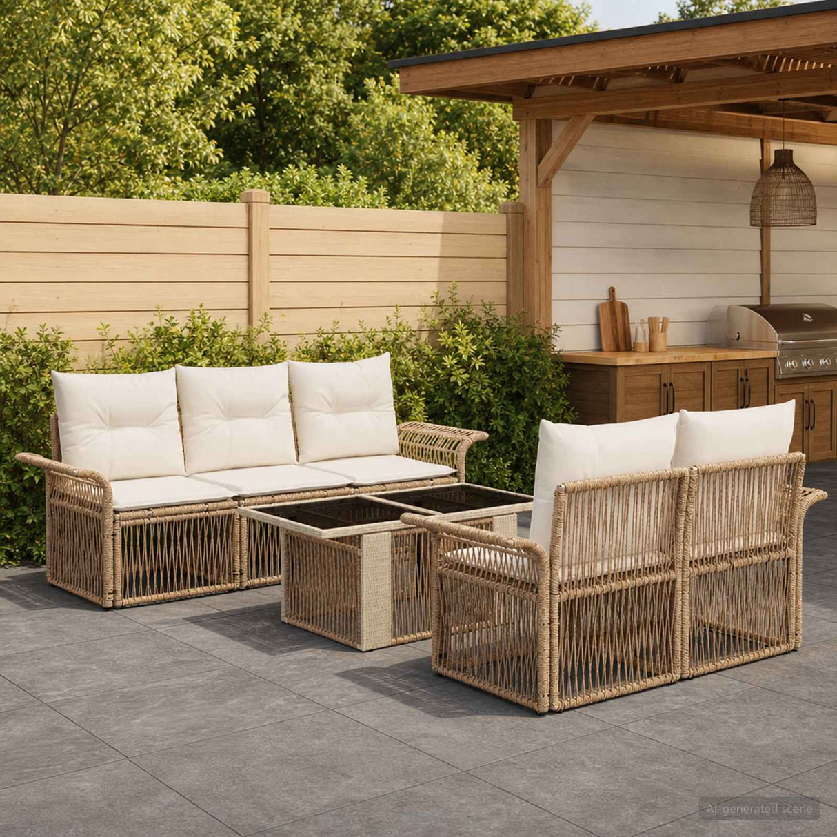 vidaXL Tuinbank Set 6 st Zwart en Crème Wit poly rattan