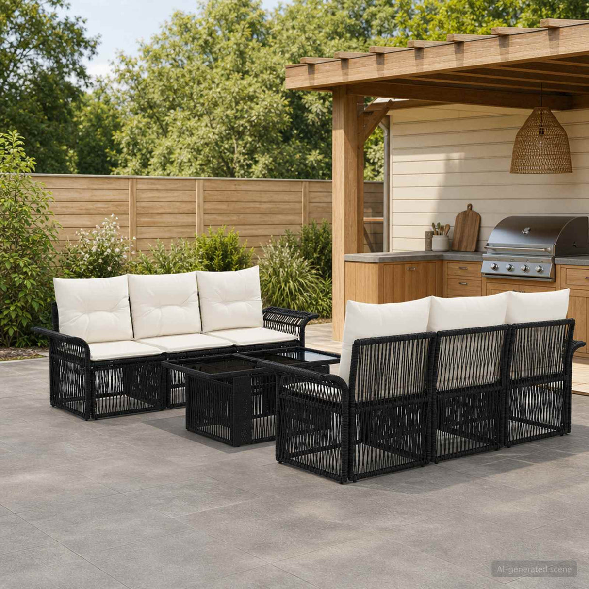 vidaXL Garden Sofa Set 7 pcs Black and Cream White poly rattan