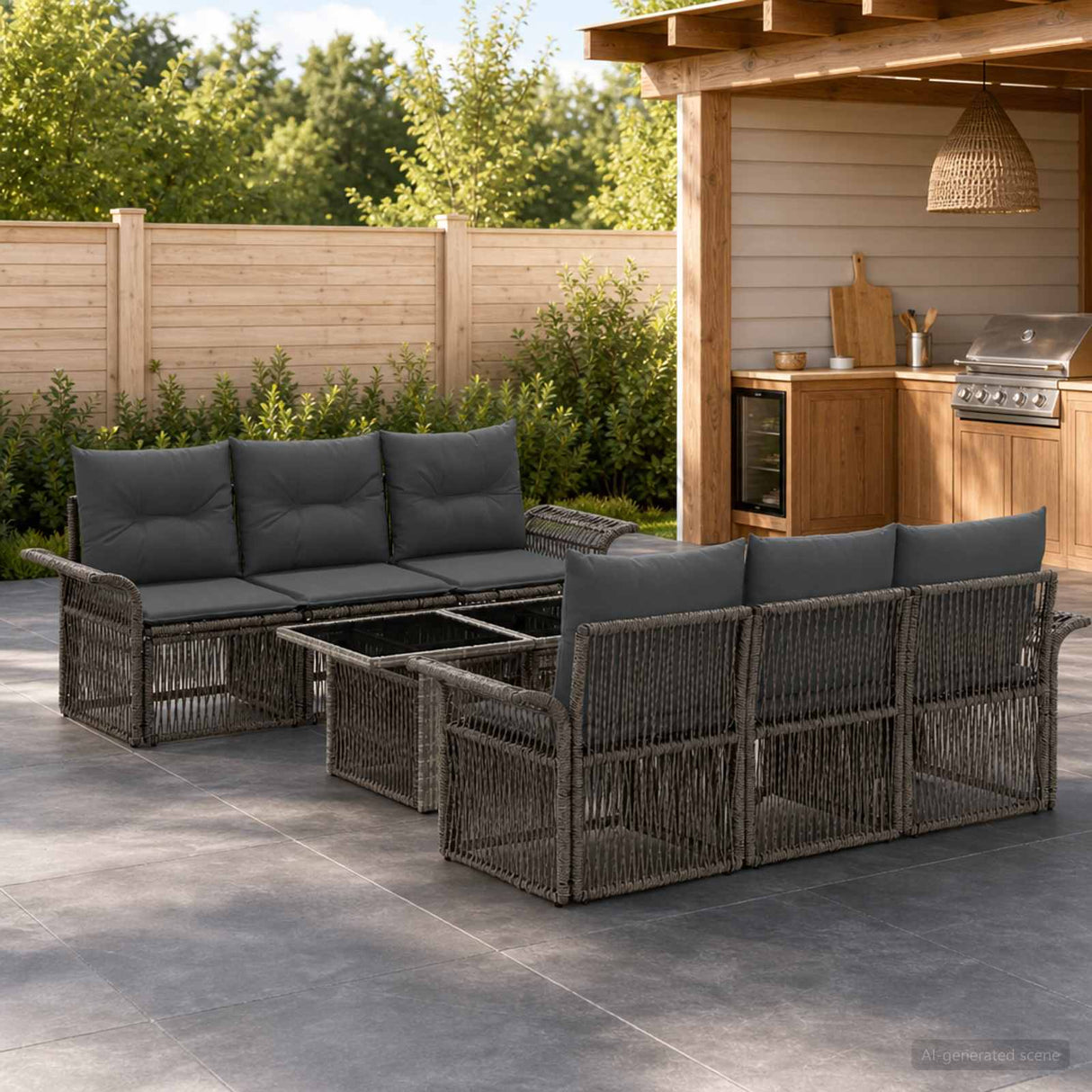 vidaXL Garden Sofa Set 7 pcs Black and Cream White poly rattan