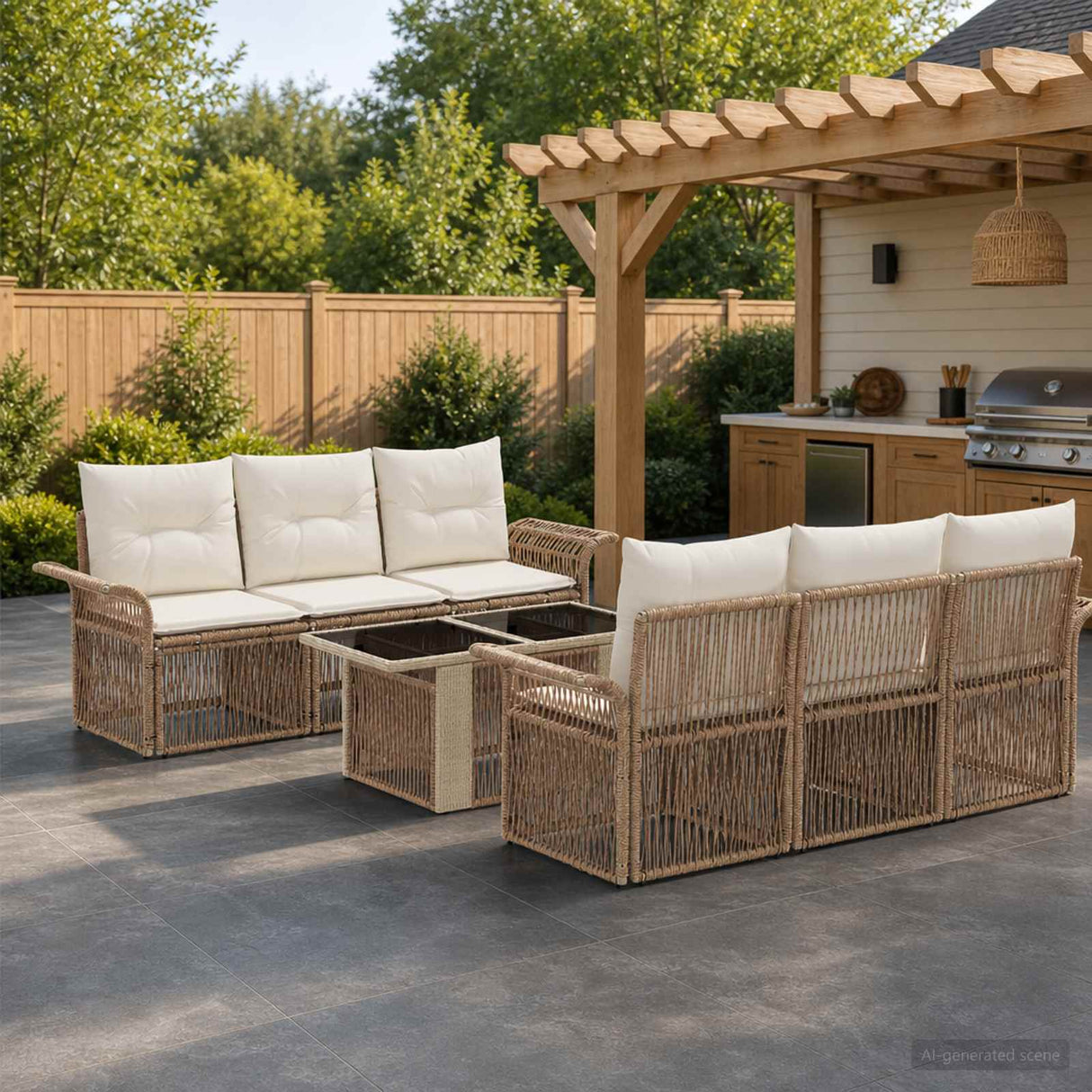 vidaXL Garden Sofa Set 7 pcs Black and Cream White poly rattan
