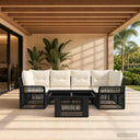 vidaXL Tuinbank Set 7 st Zwart en Crème Wit poly rattan