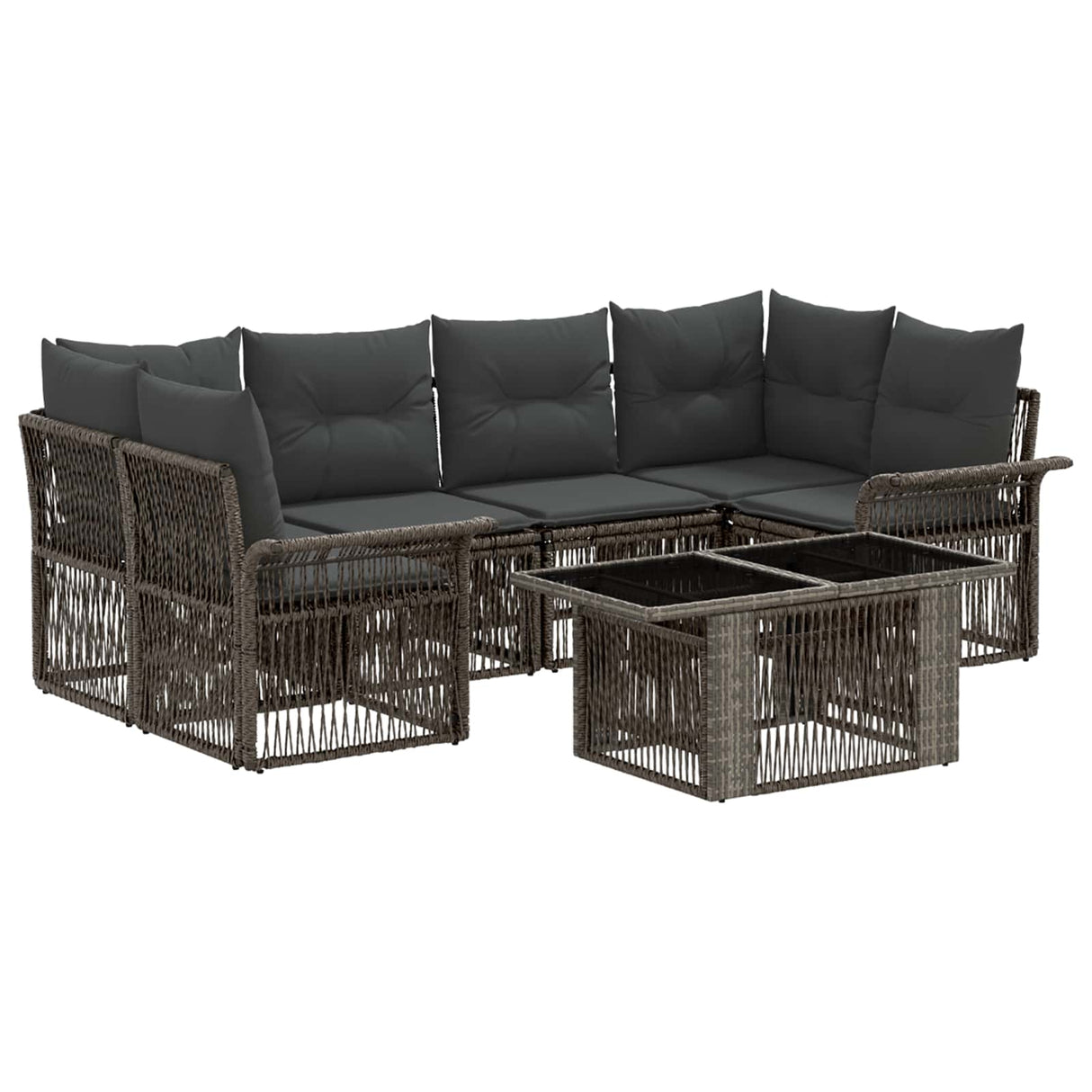 vidaXL Tuinbank Set 7 st Zwart en Crème Wit poly rattan