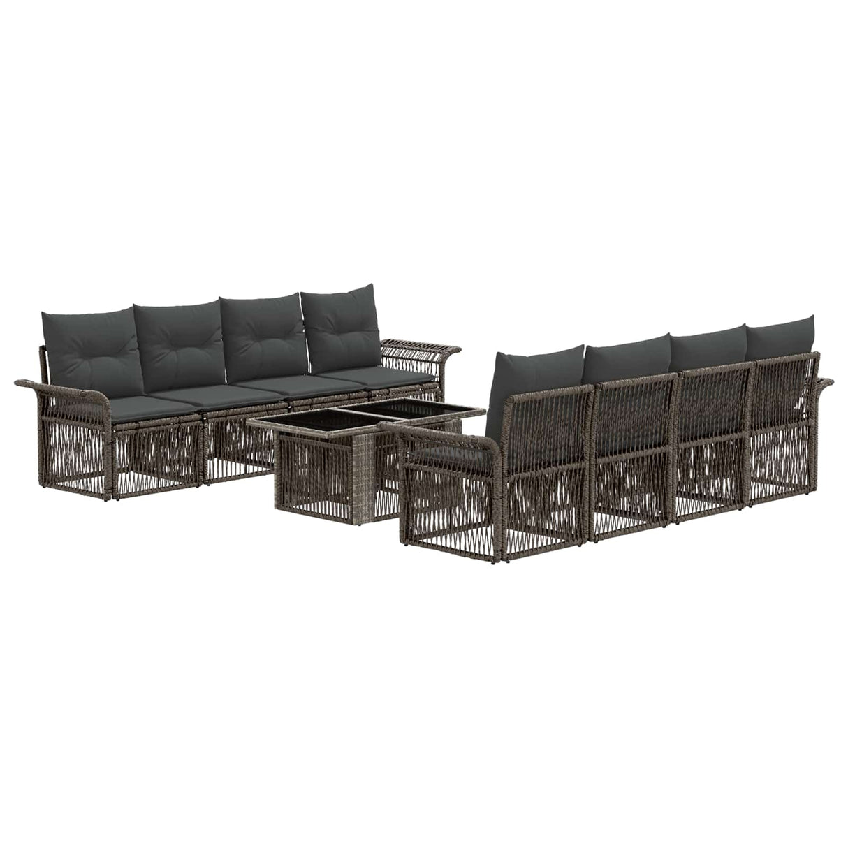 vidaXL Garden Bench Set 9 pcs Black and Cream White poly rattan