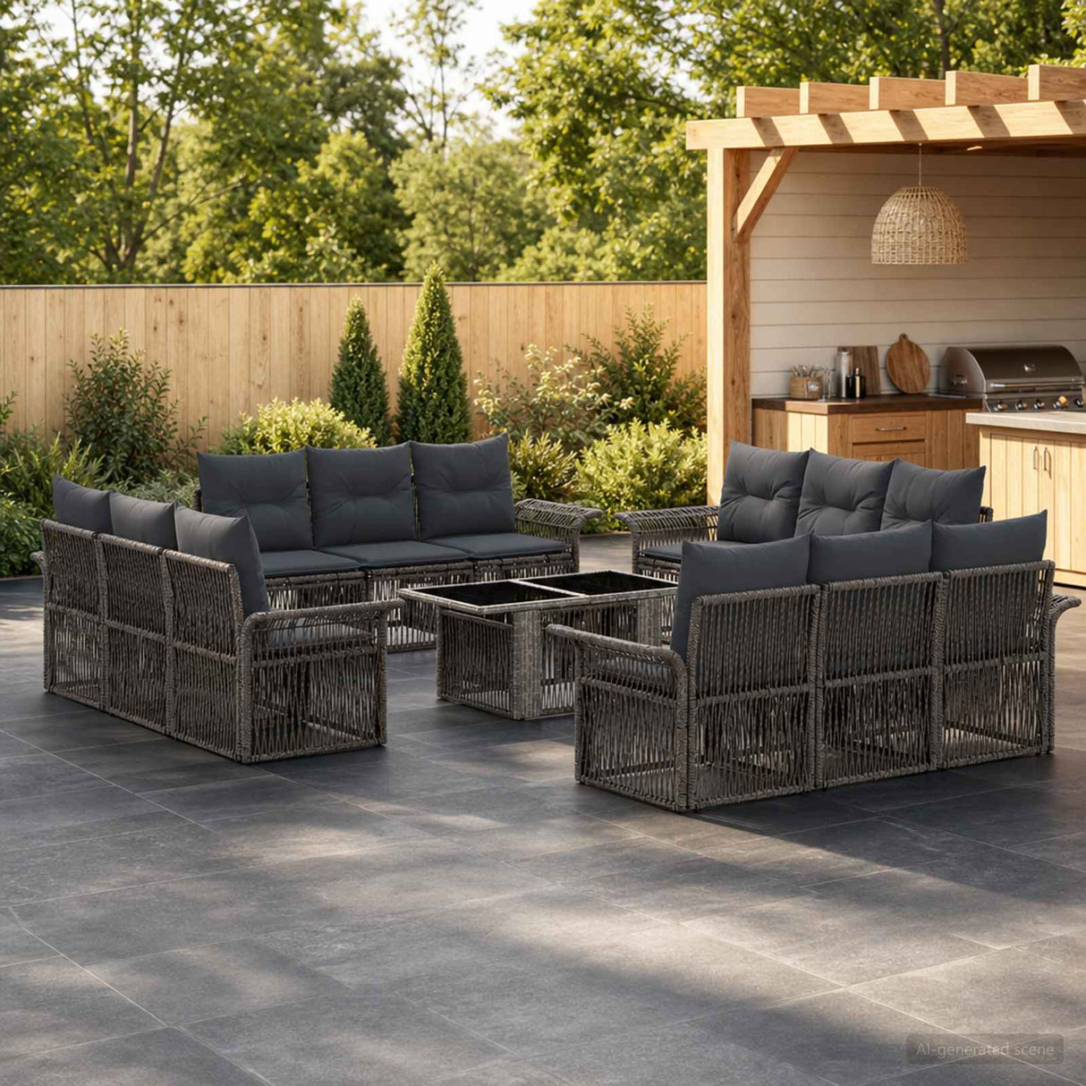 vidaXL Tuinbank Set 13 st Zwart en Crème Wit poly rattan