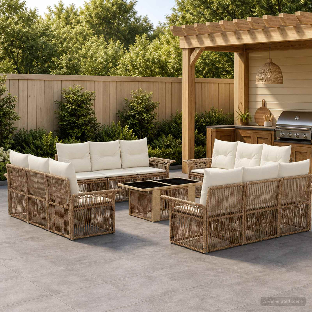 vidaXL Tuinbank Set 13 st Zwart en Crème Wit poly rattan